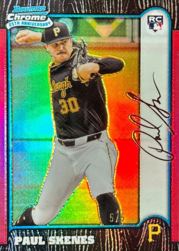 Paul Skenes 2024 Bowman Chrome #BC25-18 1999 Bowman Chrome 25th Anniversary - Red Refractor /5 RAW