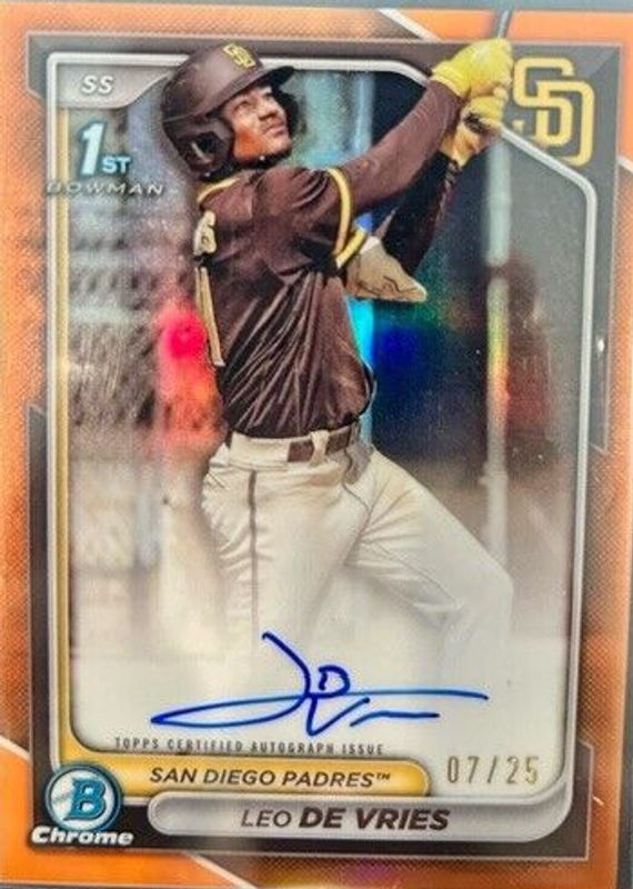 Leo De Vries 2024 Bowman Chrome #CPA-LD Prospect Auto - Orange Refractor /25 (1st) SGC 9