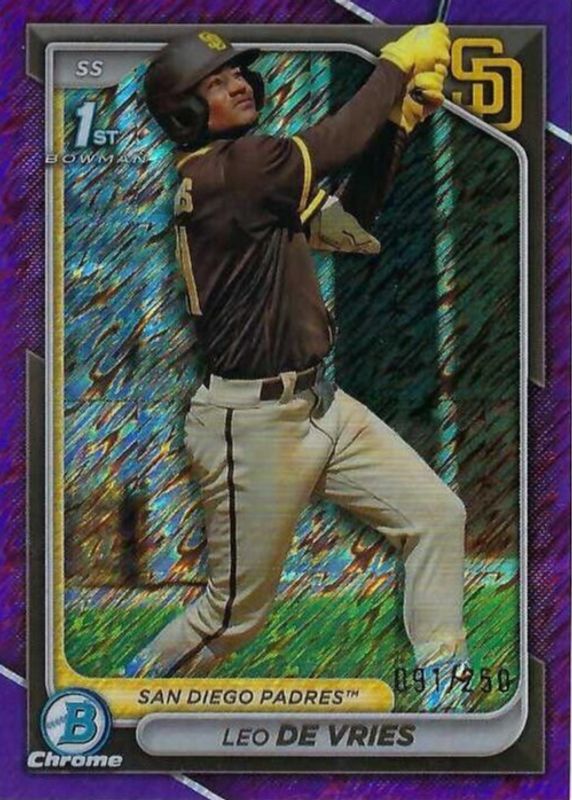 Leo De Vries 2024 Bowman Chrome #BCP-179 Prospects - Purple Shimmer Refractor /250 (1st) SGC 9