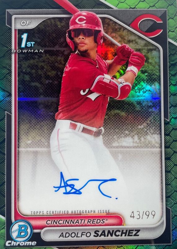 Adolfo Sanchez 2024 Bowman Chrome #CPA-AS Prospect Auto - Reptilian Green Refractor /99 (1st) RAW