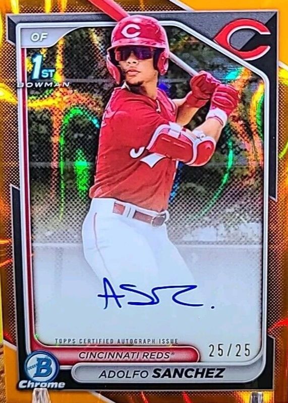 Adolfo Sanchez 2024 Bowman Chrome #CPA-AS Prospect Auto - Orange Lava Refractor /25 (1st) PSA 9