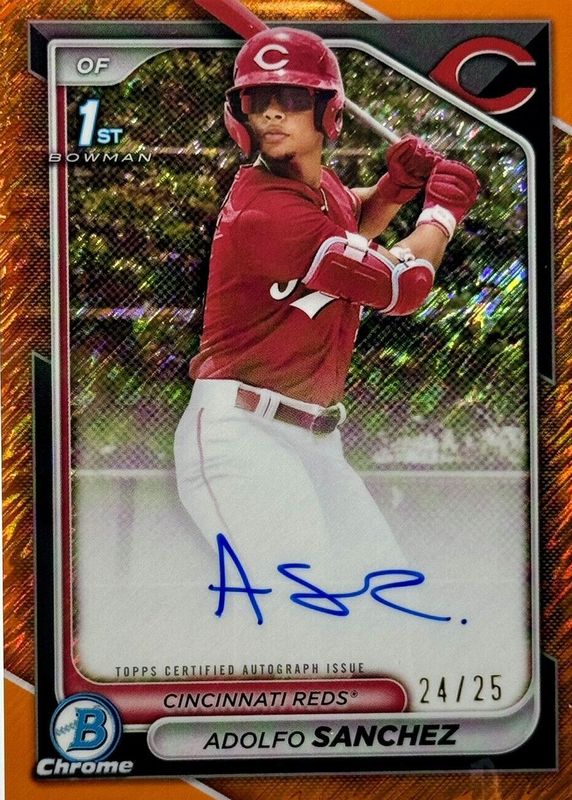 Adolfo Sanchez 2024 Bowman Chrome #CPA-AS Prospect Auto - Orange Shimmer Refractor /25 (1st) RAW
