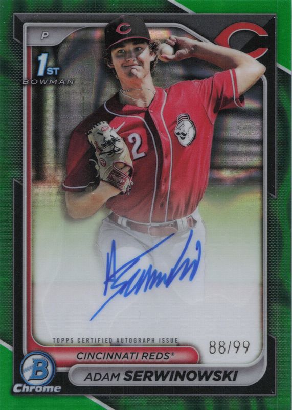 Adam Serwinowski 2024 Bowman Chrome #CPA-ASE Prospect Auto - Green Lava Refractor /99 (1st) PSA 9