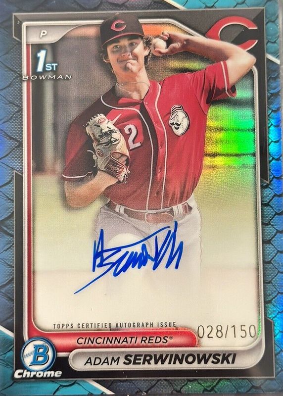 Adam Serwinowski 2024 Bowman Chrome #CPA-ASE Prospect Auto - Reptilian Blue Refractor /150 (1st) BGS 9.5