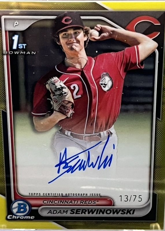 Adam Serwinowski 2024 Bowman Chrome #CPA-ASE Prospect Auto - Yellow Refractor /75 (1st) SGC 10