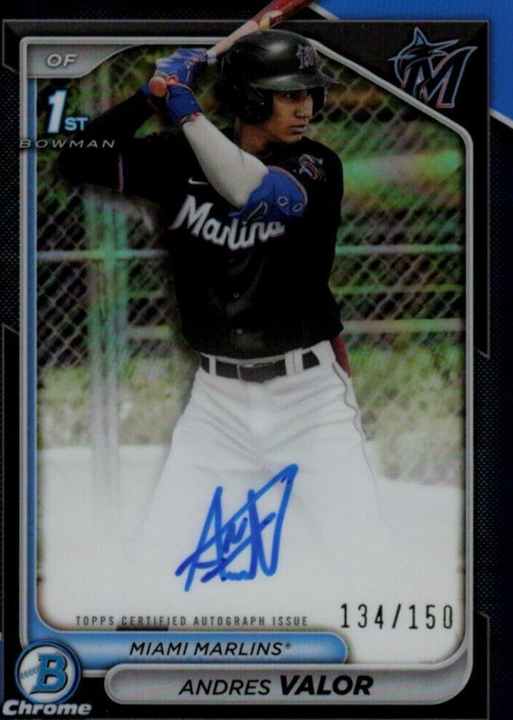 Andres Valor 2024 Bowman Chrome #CPA-AV Prospect Auto - Blue Refractor /150 (1st) SGC 10