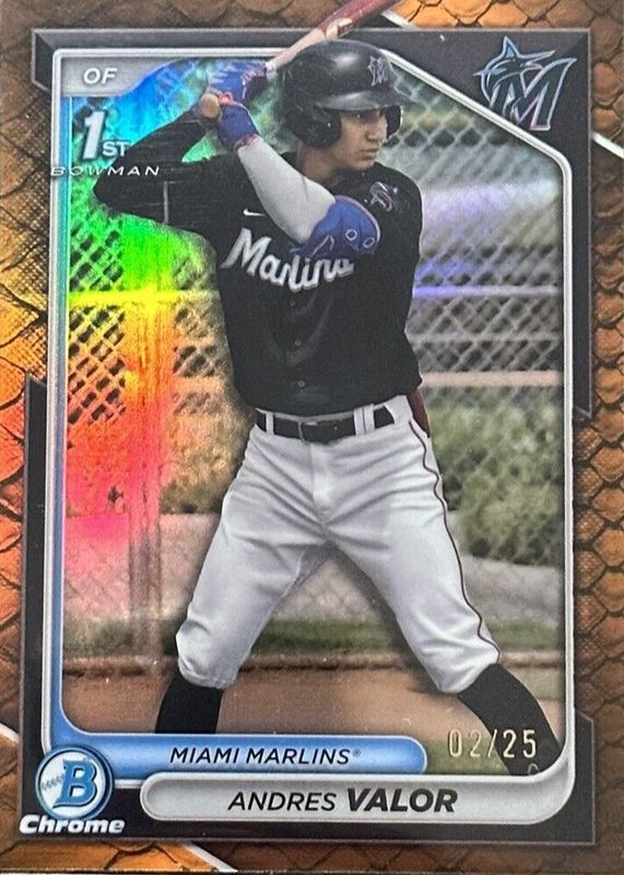 Andres Valor 2024 Bowman Chrome #BCP-196 Prospects - Reptilian Orange Refractor /25 (1st) PSA 10