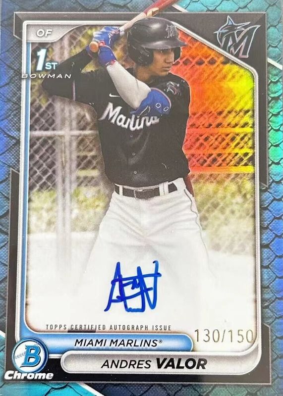 Andres Valor 2024 Bowman Chrome #CPA-AV Prospect Auto - Reptilian Blue Refractor /150 (1st) RAW