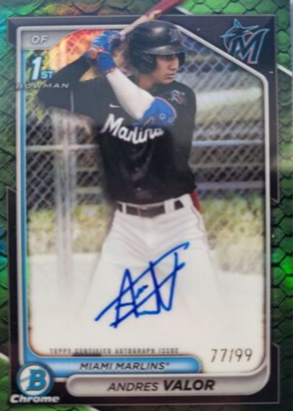 Andres Valor 2024 Bowman Chrome #CPA-AV Prospect Auto - Reptilian Green Refractor /99 (1st) RAW