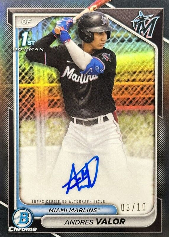 Andres Valor 2024 Bowman Chrome #CPA-AV Prospect Auto - Black Refractor /10 (1st) PSA 10