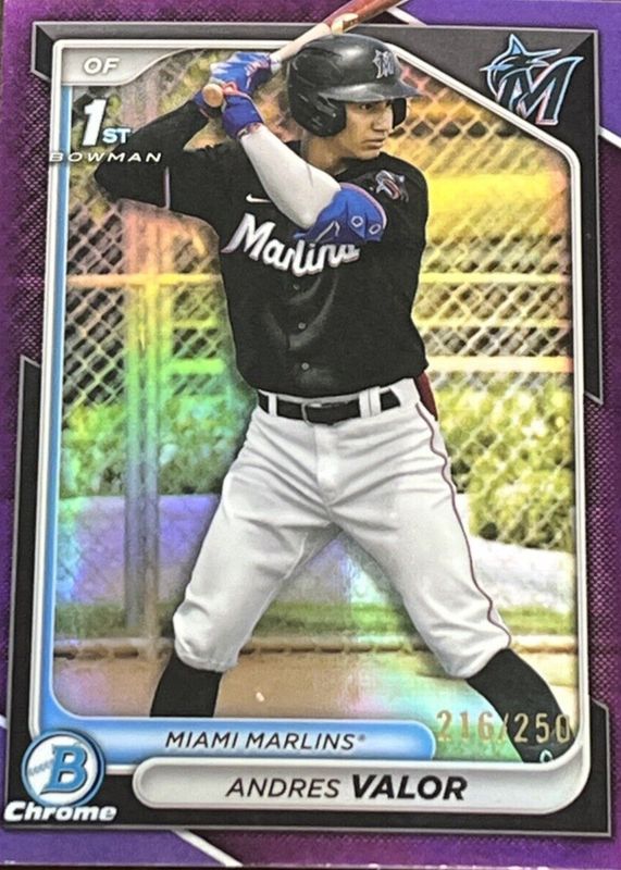 Andres Valor 2024 Bowman Chrome #BCP-196 Prospects - Purple Refractor /250 (1st) SGC 10