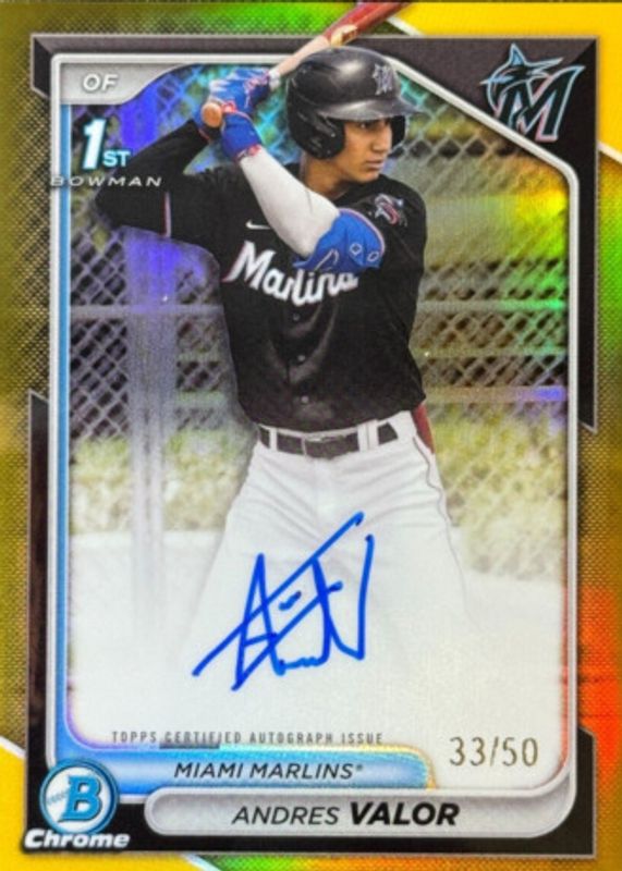 Andres Valor 2024 Bowman Chrome #CPA-AV Prospect Auto - Gold Refractor /50 (1st) SGC 10