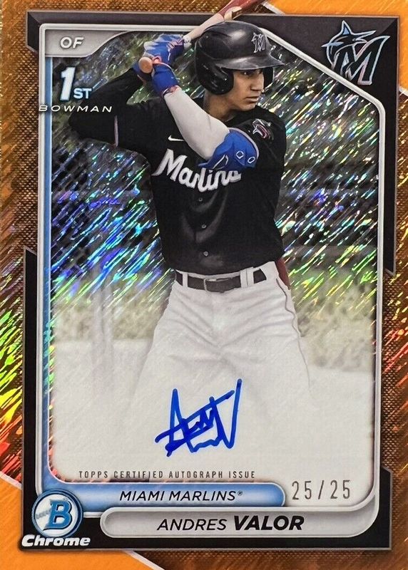 Andres Valor 2024 Bowman Chrome #CPA-AV Prospect Auto - Orange Shimmer Refractor /25 (1st) RAW