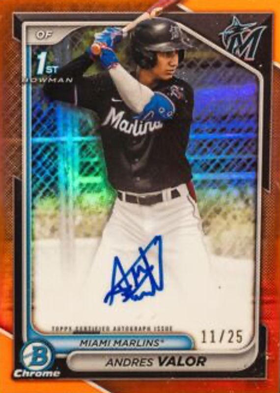 Andres Valor 2024 Bowman Chrome #CPA-AV Prospect Auto - Orange Refractor /25 (1st) SGC 10