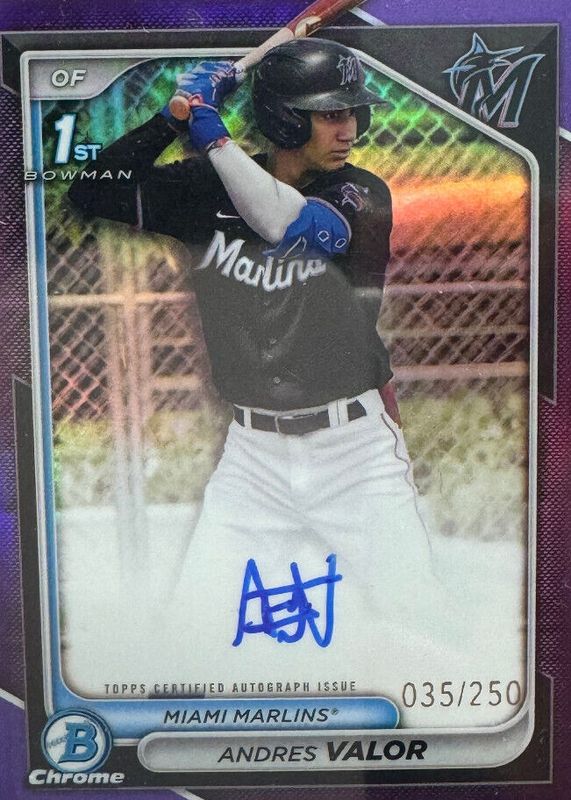 Andres Valor 2024 Bowman Chrome #CPA-AV Prospect Auto - Purple Refractor /250 (1st) PSA 10