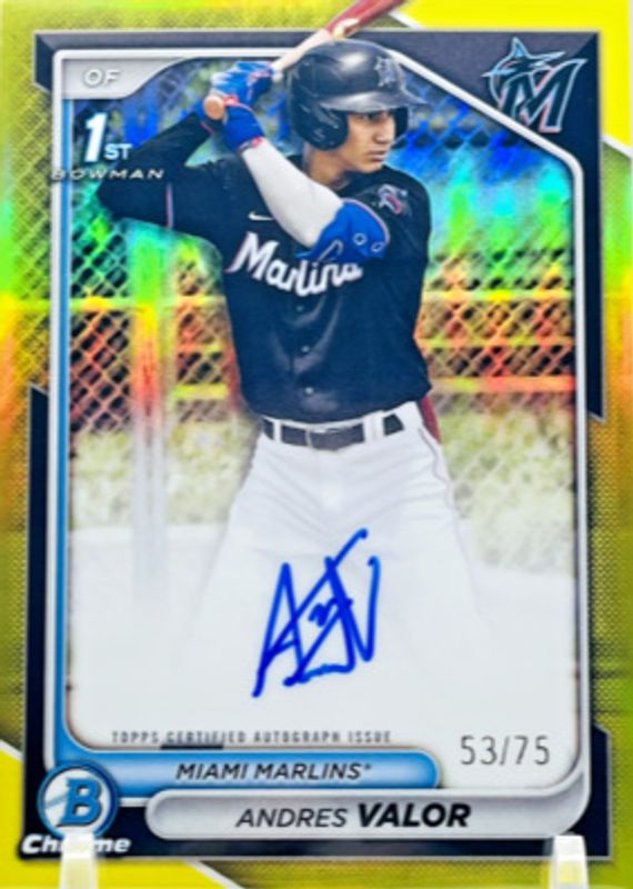 Andres Valor 2024 Bowman Chrome #CPA-AV Prospect Auto - Yellow Refractor /75 (1st) SGC 9.5