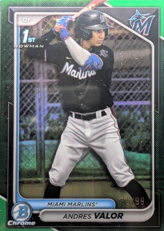 Andres Valor 2024 Bowman Chrome #BCP-196 Prospects - Green Refractor /99 (1st) SGC 10