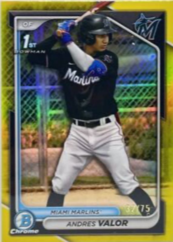 Andres Valor 2024 Bowman Chrome #BCP-196 Prospects - Yellow Refractor /75 (1st) RAW