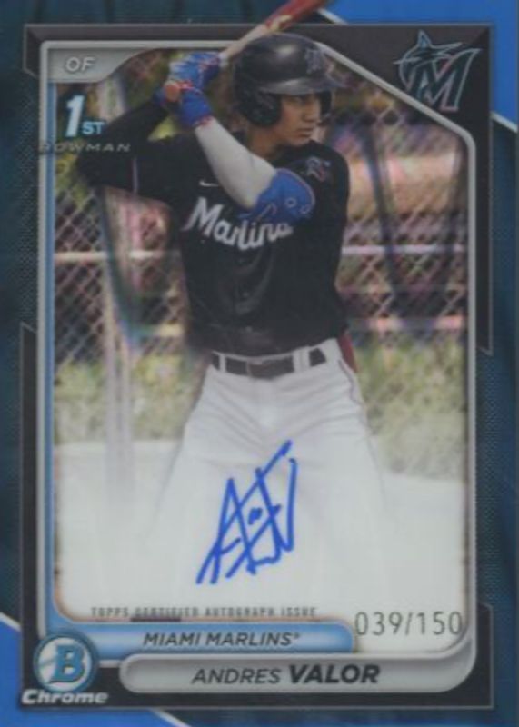 Andres Valor 2024 Bowman Chrome #CPA-AV Prospect Auto - Blue RayWave Refractor /150 (1st) SGC 10