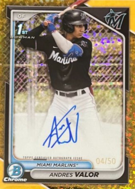 Andres Valor 2024 Bowman Chrome #CPA-AV Prospect Auto - Gold Mini-Diamond Refractor /50 (1st) SGC 10