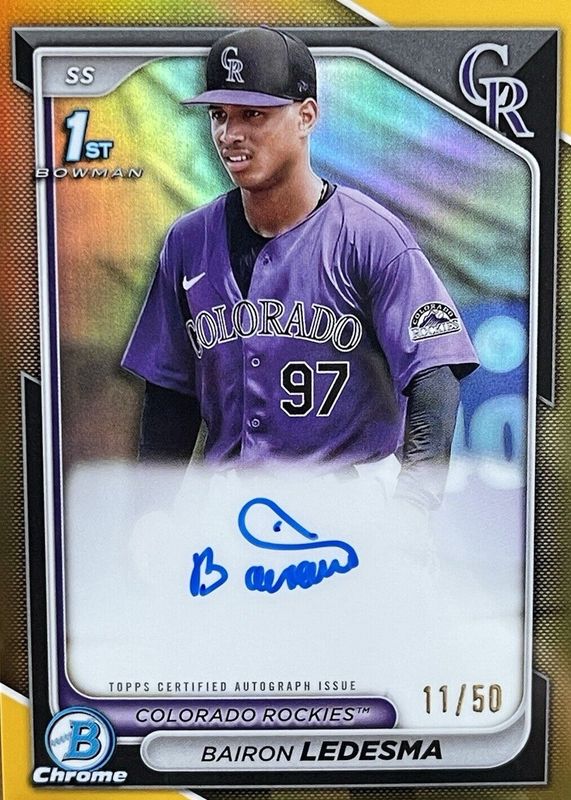 Bairon Ledesma 2024 Bowman Chrome #CPA-BLA Prospect Auto - Gold Refractor /50 (1st) RAW