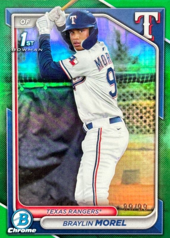 Braylin Morel 2024 Bowman Chrome #BCP-192 Prospects - Green Refractor /99 (1st) SGC 9