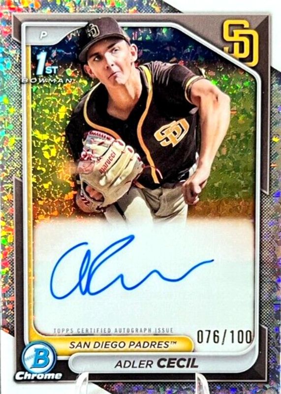 Adler Cecil 2024 Bowman Chrome #CPA-CA Prospect Auto - Mini-Diamond Refractor /100 (1st) RAW