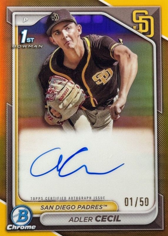 Adler Cecil 2024 Bowman Chrome #CPA-CA Prospect Auto - Gold Refractor /50 (1st) RAW