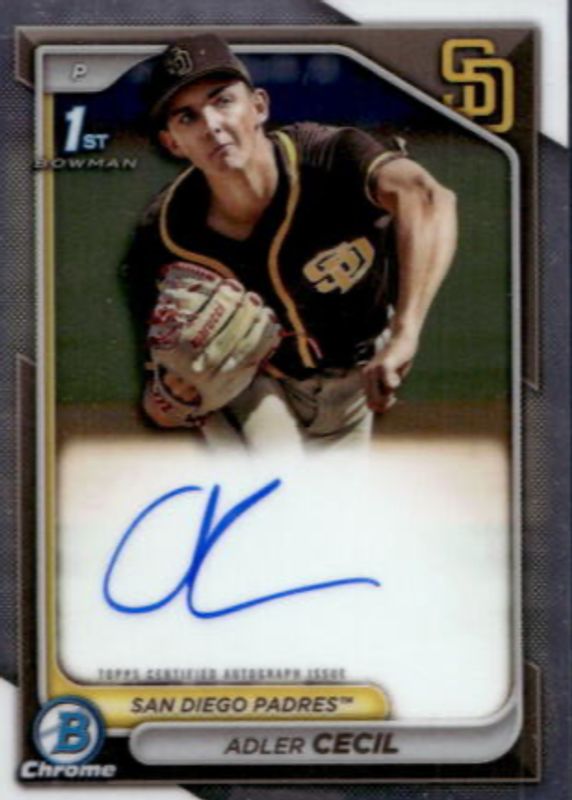 Adler Cecil 2024 Bowman Chrome #CPA-CA Prospect Auto (1st) SGC 10