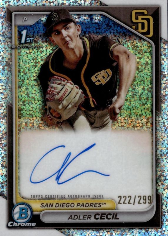 Adler Cecil 2024 Bowman Chrome #CPA-CA Prospect Auto - Speckle Refractor /299 (1st) RAW