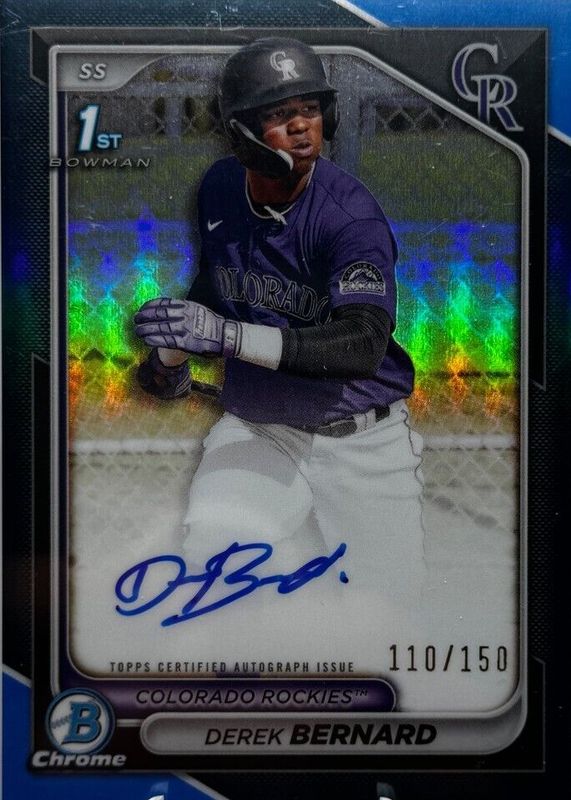 Derek Bernard 2024 Bowman Chrome #CPA-DB Prospect Auto - Blue Refractor /150 (1st) RAW