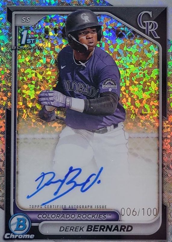 Derek Bernard 2024 Bowman Chrome #CPA-DB Prospect Auto - Mini-Diamond Refractor /100 (1st) RAW