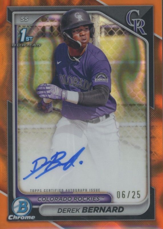 Derek Bernard 2024 Bowman Chrome #CPA-DB Prospect Auto - Orange Lava Refractor /25 (1st) RAW