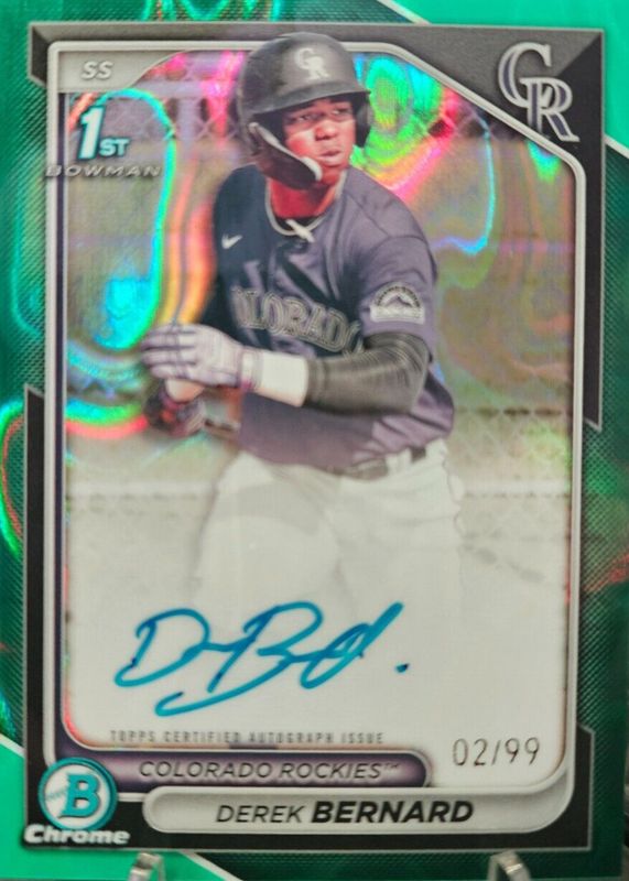 Derek Bernard 2024 Bowman Chrome #CPA-DB Prospect Auto - Green Refractor /99 (1st) RAW