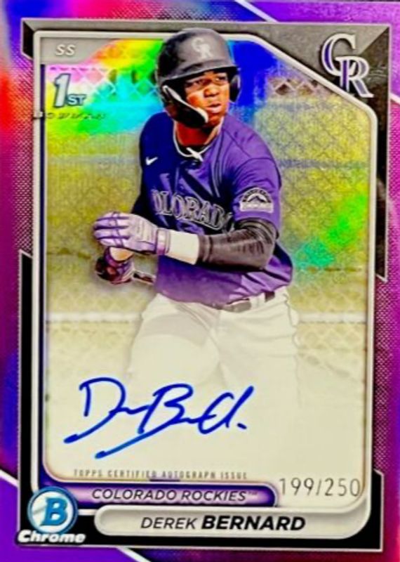 Derek Bernard 2024 Bowman Chrome #CPA-DB Prospect Auto - Purple Refractor /250 (1st) RAW