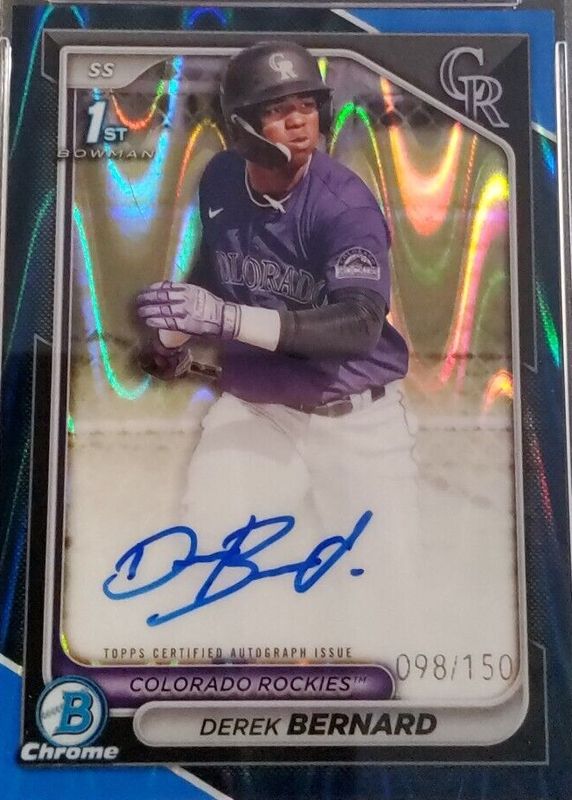 Derek Bernard 2024 Bowman Chrome #CPA-DB Prospect Auto - Blue RayWave Refractor /150 (1st) RAW