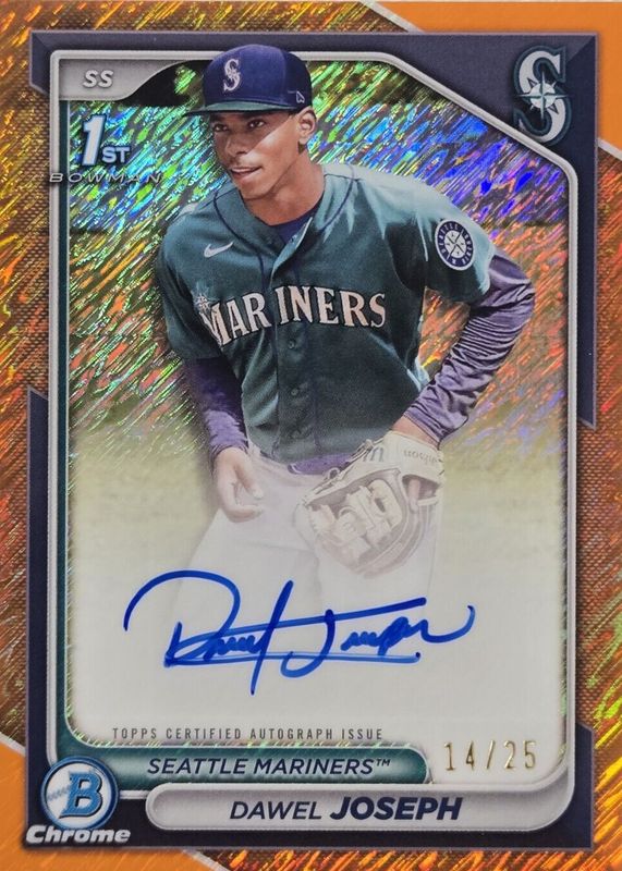 Dawel Joseph 2024 Bowman Chrome #CPA-DJ Prospect Auto - Orange Shimmer Refractor /25 (1st) RAW