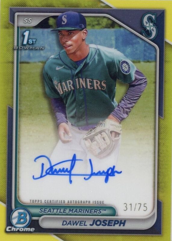 Dawel Joseph 2024 Bowman Chrome #CPA-DJ Prospect Auto - Yellow Refractor /75 (1st) RAW