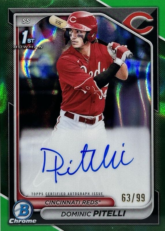 Dominic Pitelli 2024 Bowman Chrome #CPA-DPI Prospect Auto - Green Lava Refractor /99 (1st) RAW