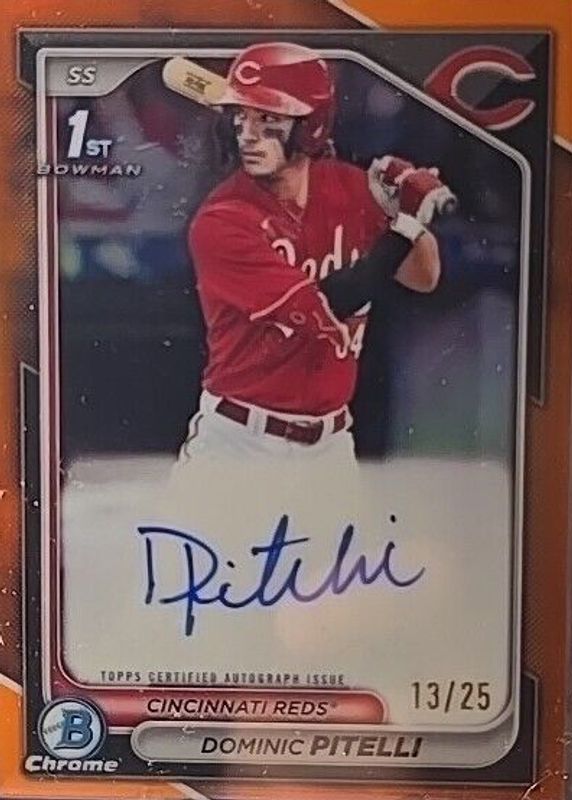 Dominic Pitelli 2024 Bowman Chrome #CPA-DPI Prospect Auto - Orange Refractor /25 (1st) RAW