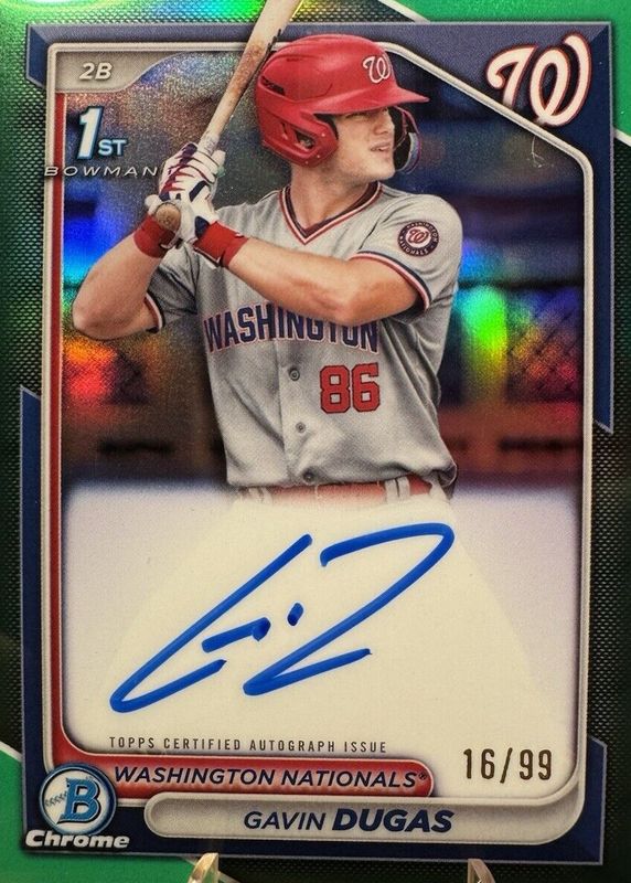 Gavin Dugas 2024 Bowman Chrome #CPA-GD Prospect Auto - Green Refractor /99 (1st) RAW