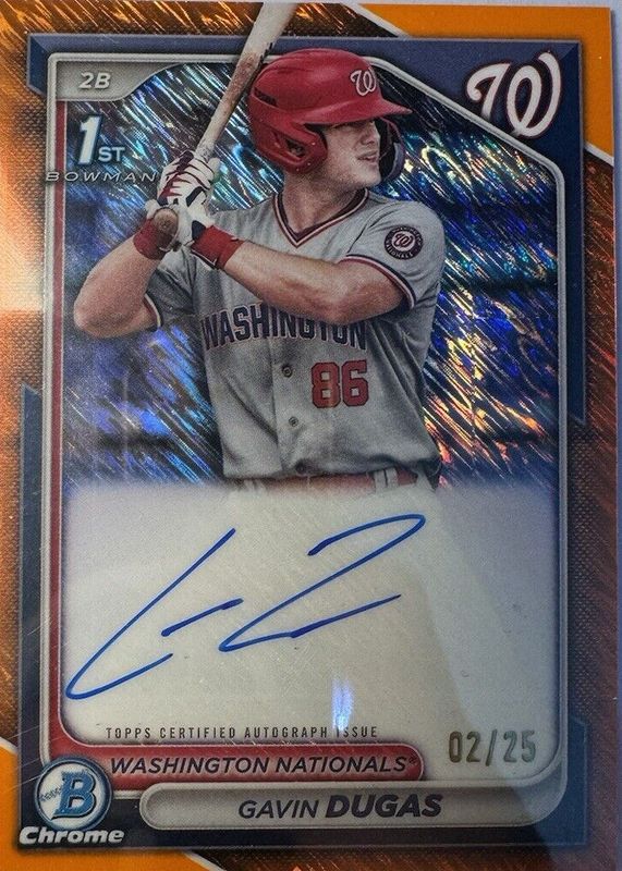 Gavin Dugas 2024 Bowman Chrome #CPA-GD Prospect Auto - Orange Shimmer Refractor /25 (1st) RAW
