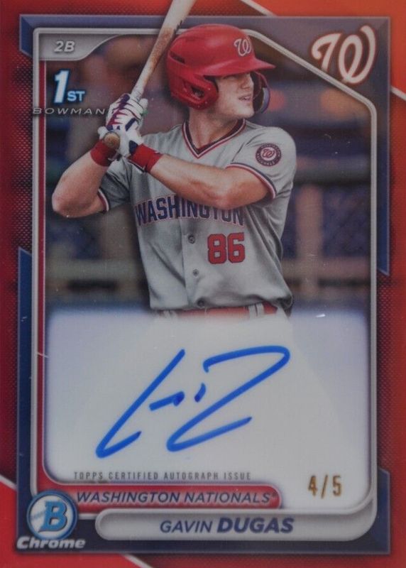Gavin Dugas 2024 Bowman Chrome #CPA-GD Prospect Auto - Red Refractor /5 (1st) RAW