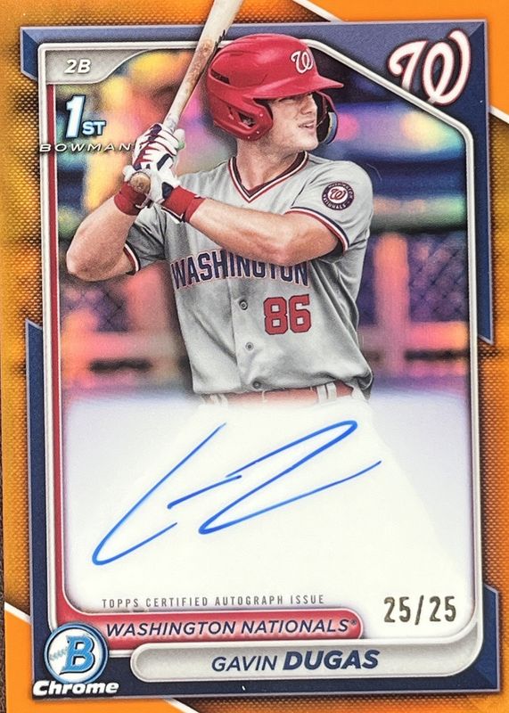Gavin Dugas 2024 Bowman Chrome #CPA-GD Prospect Auto - Orange Refractor /25 (1st) RAW