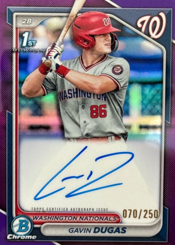 Gavin Dugas 2024 Bowman Chrome #CPA-GD Prospect Auto - Purple Refractor /250 (1st) RAW