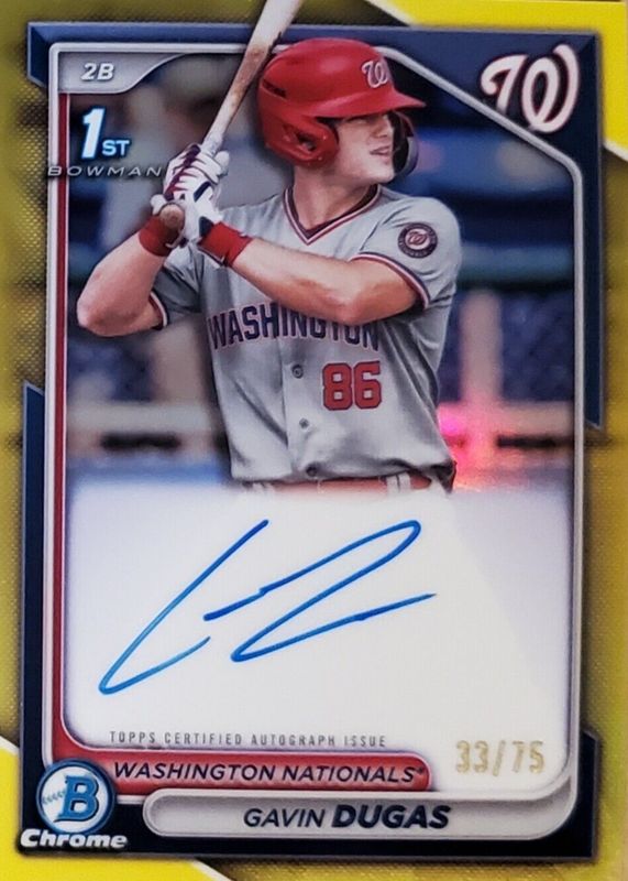 Gavin Dugas 2024 Bowman Chrome #CPA-GD Prospect Auto - Yellow Refractor /75 (1st) RAW