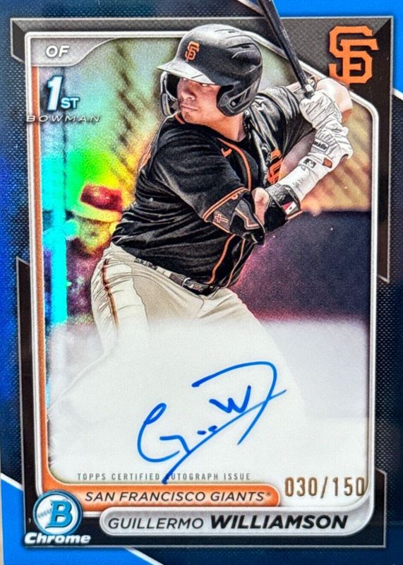 Guillermo Williamson 2024 Bowman Chrome #CPA-GWI Prospect Auto - Blue Refractor /150 (1st) RAW