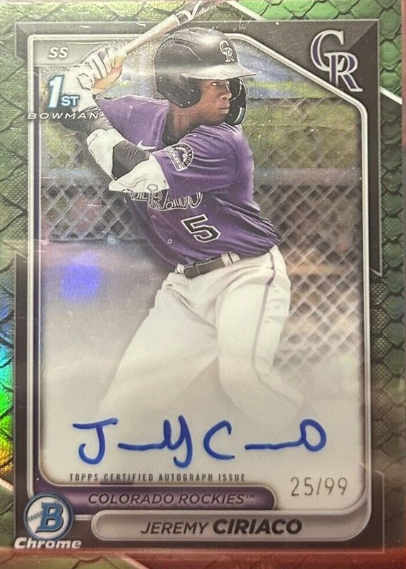 2024 Bowman Chrome #CPA-JC Prospect Auto - Reptilian Green Refractor /99 (1st)
