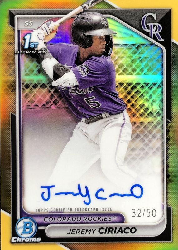 Jeremy Ciriaco 2024 Bowman Chrome #CPA-JC Prospect Auto - Gold Refractor /50 (1st) RAW
