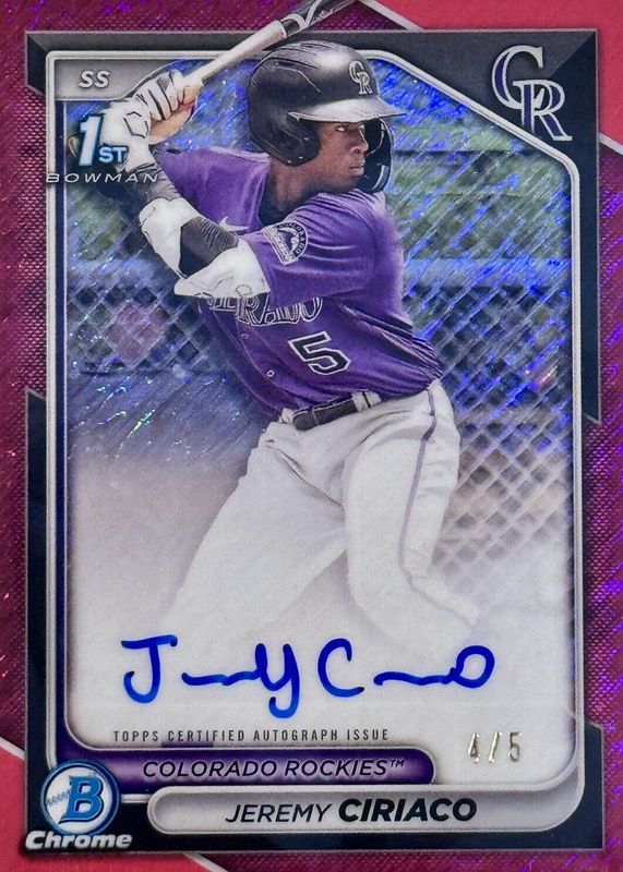 Jeremy Ciriaco 2024 Bowman Chrome #CPA-JC Prospect Auto - Red Shimmer Refractor /5 (1st) RAW